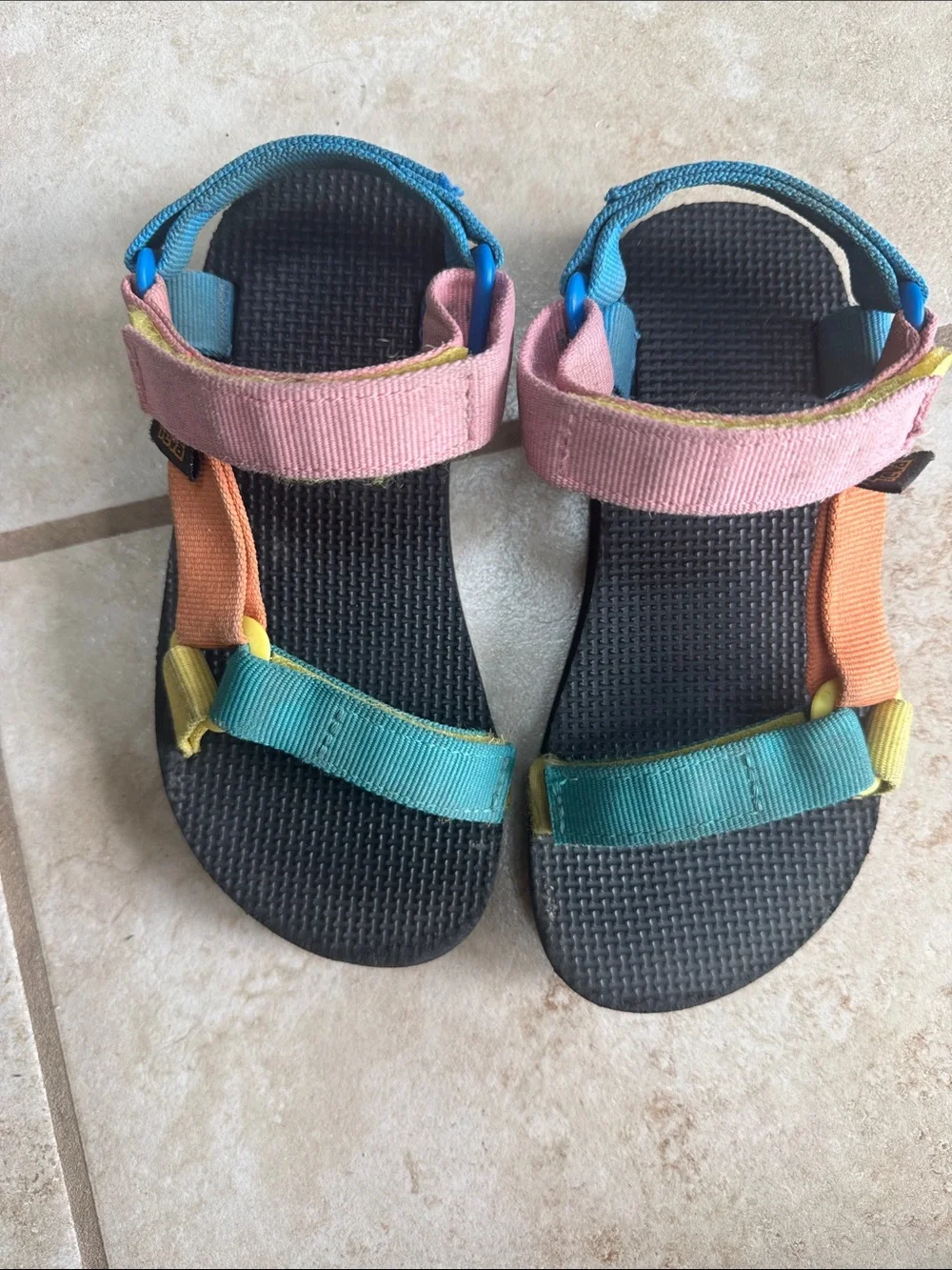 Teva Kids Multicolor Strap Sport Sandals in Pink, Teal, Orange, Yellow